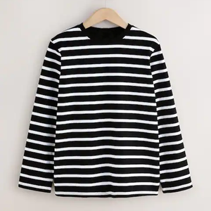 T-shirt en tricot rayé à manches longues pour homme, col rond, vêtement décontracté, coupe classique - Product Image 1