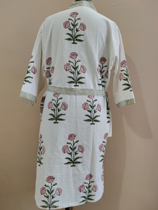 100% Cotton Luxury Soft Boho Casual <b>Bathrobe</b> Floral Hand Block Print <b>Waffle</b> Kimono Jaipur Spa Resort Hotel Robe Summer Wholesale - Product Image 4