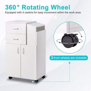 Carrello da Salone Bianco con 5 Supporti per Asciugacapelli, 2 Cassetti e 1 Ampio Armadietto, Carrello Mobile con Ruote - Product Image 4