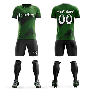 Conjunto de Camiseta de Fútbol Personalizada para Hombre, Verde y Negro, Cuello en V, Manga Corta, Poliéster que Absorbe la Humedad, Nombre del Equipo Impreso - Product Image 1