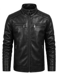 Veste en cuir classique pour homme, fermeture éclair, col montant, vêtement d'extérieur tendance pour un usage quotidien - Product Image 6