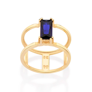 Bague de fiançailles moderne en or 10K avec saphir taille émeraude et serti à griffes pour femme, pierre de naissance de septembre - Product Image 1