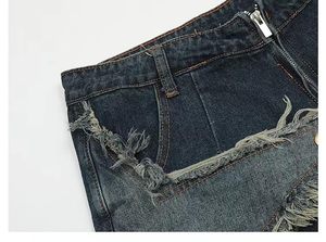 Men's Ripped <b>Denim</b> Bermuda Shorts Mid Waist Patchwork Washed Casual Style Button Fly 100% Cotton <b>Material</b> - Product Image 6