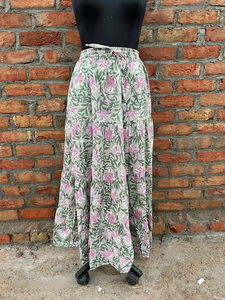 New Arrival Indian Hand Block Printed White Cotton Long Skirt Dress for Women Casual Style Elastic Waistband Breathable Skirt - Product Image 3