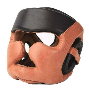 Protège-tête de boxe en cuir noir et marron, équipement de protection avec fermeture auto-agrippante pour adultes, unisexe, utilisation universelle - Product Image 5