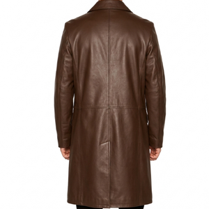 Manteau long en cuir véritable marron et noir pour homme, col rabattu, simple boutonnage, veste formelle d'hiver - Product Image 3