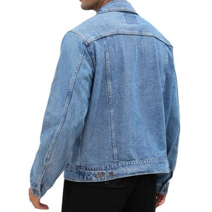 Light Ice Blue Wash Men Jean <b>Jacket</b> Pure Cotton <b>Trucker</b> Silver Buttons Relaxed Fit Vintage Turn Down Collar Denim Coats - Product Image 2
