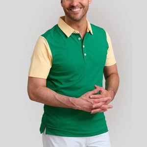 <b>Men's</b> Green And Color Blocked Short Sleeve Polo Shirt Knitted Casual Solid Regular Fit - Product Image 4