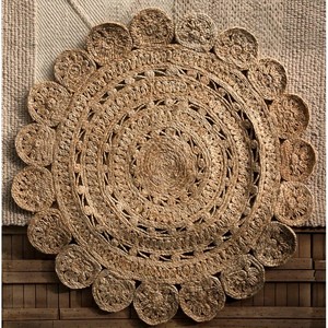 Tapis rond artisanal en jute naturelle, style bohème, tissage plat, décoration de salon, nettoyage facile - Product Image 1