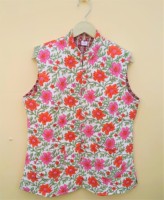 Gilet sans manches matelassé vintage bohème fait main en coton biologique imprimé à la main motif floral – Veste écologique