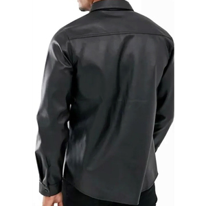 Camisa Casual de Cuero 100% para Hombre, Nuevo Diseño, Transpirable, Resistente al Viento, Antibacteriana, Ecológica, Cierre con Botones de Cuerno, Color Sólido - Product Image 6