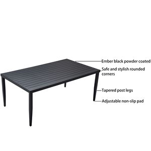 Ember Black 40"x70" Aluminum Patio Dining <b>Table</b> with Tapered <b>Feet</b> and Umbrella Hole <b>for</b> Outdoor Outdoor Use - Product Image 4