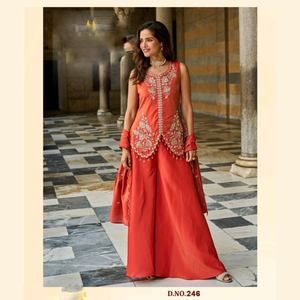elegant embroidered blouse top and silk flared skirt set with <b>jacket</b> cape overlay ethnic fusion <b>dress</b> <b>for</b> women <b>wedding</b> - Product Image 1