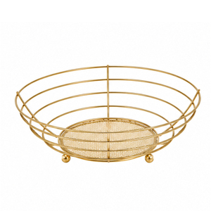 Cesta de Frutas de Alambre Dorado de Lujo, Tazón Redondo de Metal Moderno para Almacenamiento, Centro de Mesa Decorativo Geométrico para Uso en el Hogar y la Cocina - Product Image 1