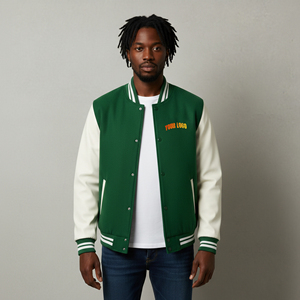 Blouson universitaire pour homme en toile 100 % laine, coupe décontractée, épaules tombantes, bicolore, avec logo personnalisé imprimé, idéal pour l'hiver – Vente en gros - Product Image 1