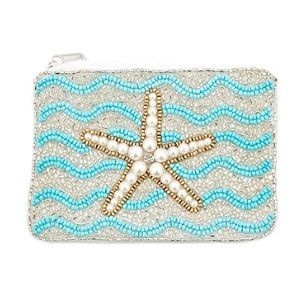 Monedero de algodón hecho a mano con cuentas, diseño de estrella de mar bordada, bolsa cuadrada de colores mixtos, ideal como regalo o recuerdo de boda. - Product Image 4