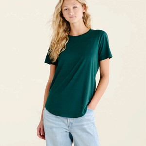 Camiseta de Manga Corta con Cuello Redondo Verde para Mujer, 100% Algodón Jersey, Corte Regular, Color Sólido Informal, para Primavera y Verano - Product Image 1