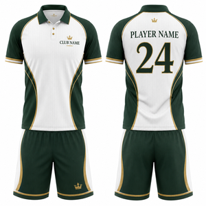 Conjunto Deportivo de Polo y Pantalones Cortos de Golf para Mujer, Color Verde, Blanco y Dorado en Degradado, Sublimación con Spandex, Secado Rápido, Cintura Elástica - Product Image 1