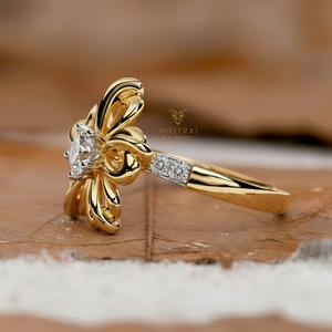 Bague minimaliste en diamant 0,30 CTW, diamants naturels authentiques, taille brillant rond, en or massif 18 carats, bague de fiançailles et de mariage - Product Image 2