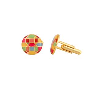 Mancuernillas Redondas de Lujo con Baño de Oro y Esmalte Multicolor para Hombre, Accesorios Geométricos para Camisa Formal, Regalo de Boda o Negocios - Product Image 2