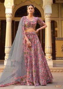 Lehenga Choli Moderno de Seda Semi-Cosido con Estampado Floral para Bodas, Diwali y Fiestas - Product Image 5
