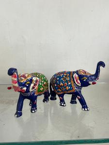 งานฝีมือรูปปั้นช้างไม้สีน้ำเงินทำมือ เป็นมิตรกับสิ่งแวดล้อม ของตกแต่งบ้านสไตล์อินเดียดั้งเดิม ของขวัญงานศิลปะ ของประดับตกแต่ง - Product Image 2