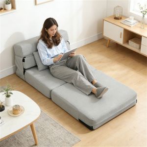 Light Gray <b>Folding</b> Chair Lazy <b>Sofa</b> Bed Lounge Chair Premium Comfort with Stylish Design - Product Image 4