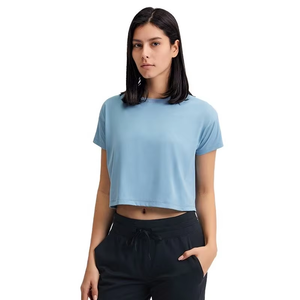 Women's Summer Fashion Regular Fit Full Sleeve O-Neck Jersey <b>Crop</b> <b>Top</b> Gym Fitness Workout Streetwear Running 100% Cotton - Product Image 1