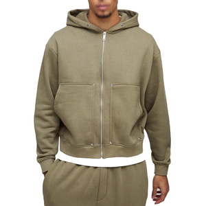 Ensemble de survêtement en molleton de coton personnalisé pour homme, sweat à capuche zippé oversize et pantalon de jogging, nouveau design streetwear, 2 pièces - Product Image 2