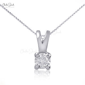 Oferta Especial 2026: Colgante de Diamante Blanco Natural de Corte Redondo de 2.7mm en Oro Blanco de 14k, Joyería al por Mayor - Product Image 1