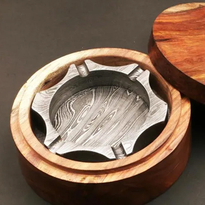 Cendrier élégant en acier Damas, fait main, décoratif, en métal, artisanat unique, accessoire pour fumeurs pour la maison, le bureau et le salon - Product Image 3