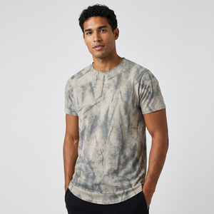 T-shirt à manches courtes pour homme, tie-dye, col rond, coupe classique, tricoté, style décontracté, motif gris et blanc - Product Image 6