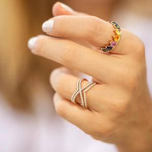 Bague d'éternité en or rose et diamants pour femme, bijoux fins de luxe géométriques - Product Image 3