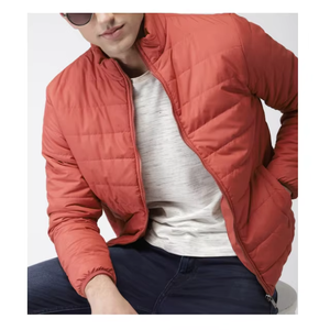 Chaqueta Acolchada Ligera para Hombre, Color Rojo Coral, Cuello Alto, Cierre de Cremallera, Abrigo de Invierno, Fabricación OEM, Prenda Exterior Informal de Primera Calidad - Product Image 2