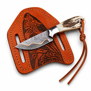 Handmade Damascus steel <b>Small</b> Skinner knife copper inlay , cross <b>draw</b> belt carry leather sheath, Personalized gift, Gift for - Product Image 1