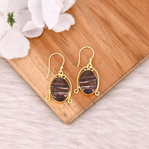 Nouveauté : Boucles d'oreilles pendantes en laiton plaqué or jaune avec pierre naturelle Malinga Jasper – Fabricant de bijoux sur mesure - Product Image 2