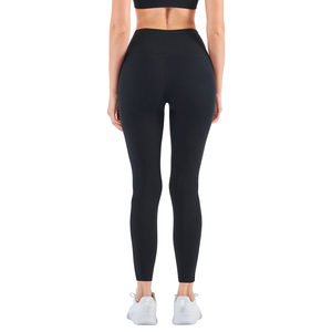 Leggings de sport taille haute pour femme, longs, noirs unis, extensibles, respirants, compressifs, tricotés sans couture - Product Image 3
