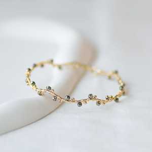 Bracelet jonc en pyrite ondulée, fil enroulé, pierres facettées, pour filles et femmes, en argent sterling 925 plaqué or 14 carats - Product Image 2