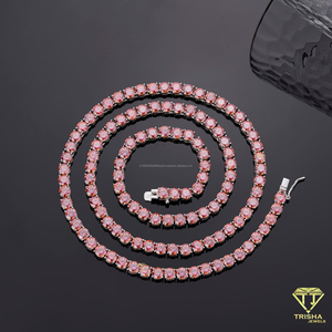 Elegant Rose Pink <b>Tennis</b> Chain Featuring Closely Set Round Stones And Detailed Links Glamorous Party Jewelry For Women And Men - Product Image 3