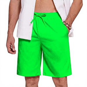 Shorts Bermuda pour Homme Bleu Marine Couleur Unie Taille à Cordon Tissu Oxford Coton Décontracté Taille Moyenne avec Poches - Product Image 4