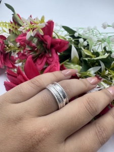 <b>Silver</b> Plated Spinner <b>Ring</b> Handmade Rotating Anxiety Band <b>Adjustable</b> Fidget <b>Ring</b> for Women - Product Image 1
