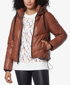 Veste courte matelassée en cuir PU brillant pour femme, col haut, ourlet élastique rembourré - Product Image 4
