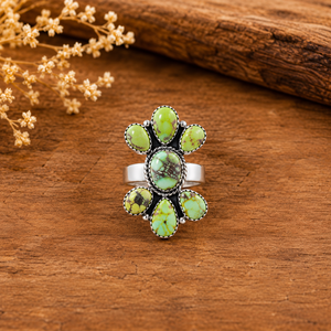 Palomino <b>Silver</b> Plated <b>Ring</b> Pear Stone Cluster <b>Ring</b> Handmade Western <b>Boho</b> Style Statement Gemstone Jewelry Adjustable <b>Ring</b> - Product Image 3