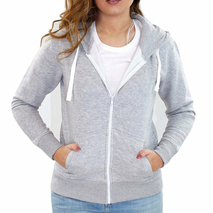 Sudadera Ligera con Capucha y Cordón Ajustable para Mujer, Manga Larga, Color Gris Sólido, con Cierre Frontal y Bolsillo, para Deportes al Aire Libre - Product Image 3