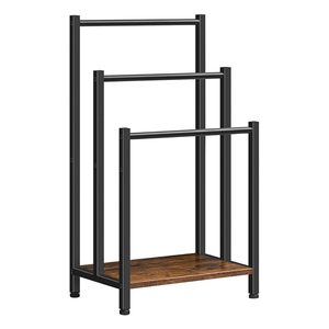 Support de plantes industriel à 3 niveaux avec étagère en bois et structure en métal noir, présentoir moderne autoportant pour plantes d'intérieur et d'extérieur - Product Image 1