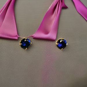 Sapphire <b>Stud</b> Earrings 925 Sterling <b>Silver</b> Rhodium Gold Plated Dainty Finish Gemstone Jewelry Women's Anniversary Gift Wholesale - Product Image 3