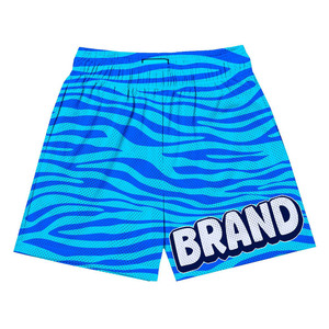 Shorts en maille polyester premium 150 GSM respirants, bleus et blancs avec panneaux étoilés, broderies personnalisées, shorts pour hommes - Product Image 3