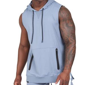 Camiseta sin mangas de algodón y LICRA para hombre, chaleco de entrenamiento de gimnasio de punto transpirable con capucha sin mangas, chaleco deportivo para correr - Product Image 1