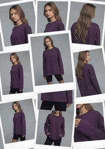 T-shirt à manches longues personnalisé OEM 100 % coton, coupe oversize décontractée, pull respirant pour femme, idéal pour le jogging - Product Image 6