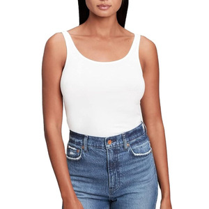 Camiseta sin mangas acanalada para mujer, ligera, transpirable, sin costuras, con cuello redondo, logo frontal, corte casual recortado, 100% algodón - Product Image 1